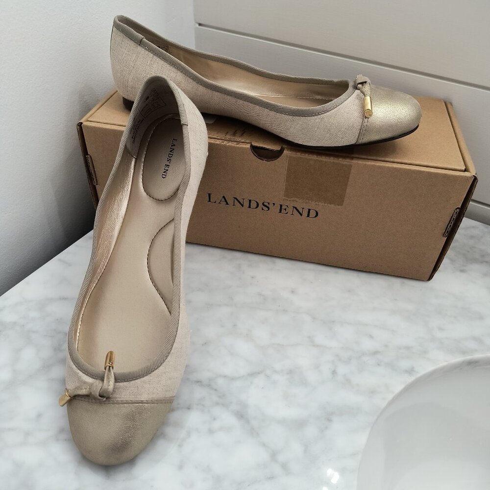 NEW - Land's End Emma Classic Tweed Captoe Ballet Flats - Women's Size 8